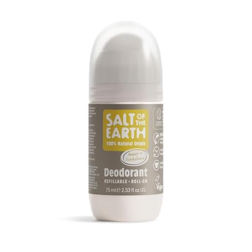 Salt Of the Earth CRYS75ASRR-C natuurlijke deodorant Roll On van Amber & Sandalwood - Hervulbaar, veganistisch, langdurige bescherming, goedgekeurd voor Leaping Bunny, gemaakt in het VK - 75 ml