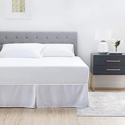 Bed Skirt Split Corner Queen Size Cotton Blend Fabric 1 Piece Bedskirt Queen Size 12 Inch Drop Length, White #TOP1