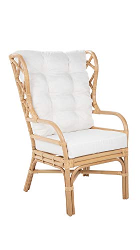 KOUBOO Rattan Chairs Wingback Cushions, Natural Chippendale Style Chair, Non-Slip