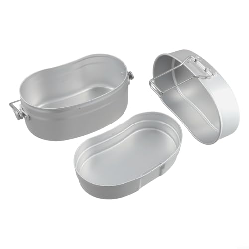 Juego de cocina de aluminio al aire libre 1L Fiambrera para acampar con vaporizador y sartén (plata)