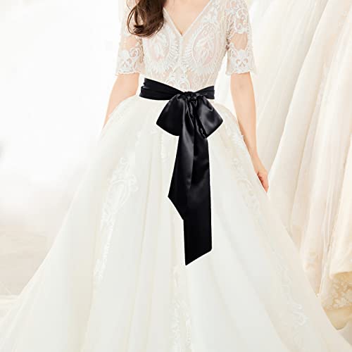 obmwang Wedding Satin Sash Belt for Special Occasion Dress Bridal Sash 4'' Wide Double Side3