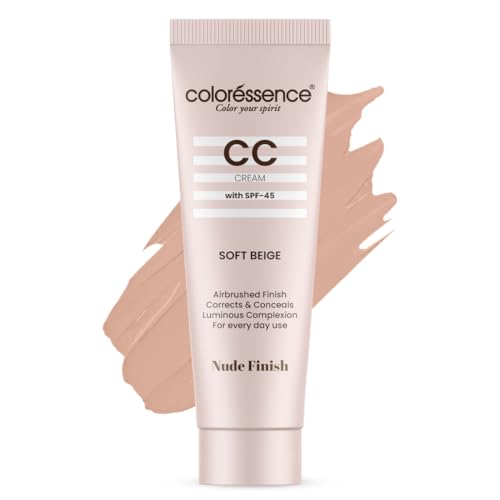 Image of Coloressence CC Cream with SPF-45, Soft Beige, 30gm | Nude Finish | Corrects & Conceals | All Skin Types | For Everyday Use