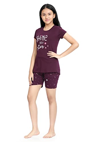 Image of Kids Night Suit for Girls - Cotton Set of Pyjama & T-Shirt Sleepwear - Lightweight & Comfortable Night Wear for Kids