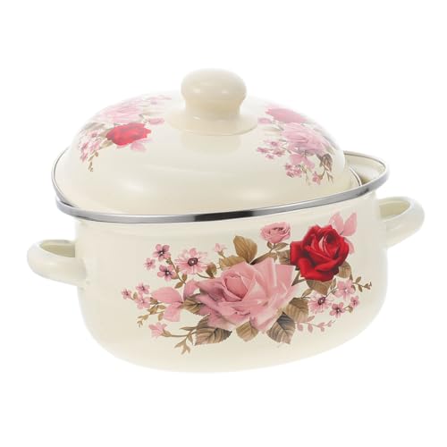 IMIKEYA Cazuela de Esmalte con Doble Asa Olla para Guisos Resistente Altas Temperaturas Accesorio de Cocina para Inducción y Uso Doméstico