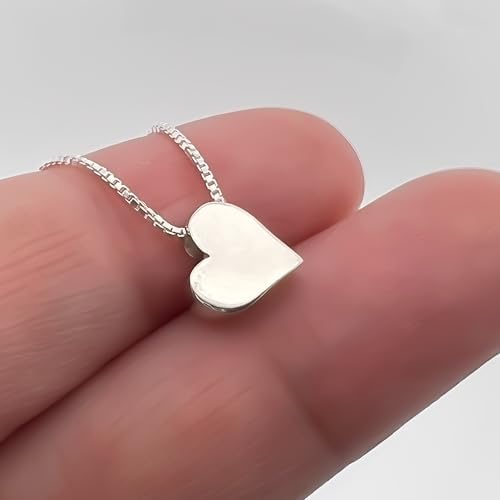 Alexandreasjewels Tiny Silver Heart Necklace, 925 Sterling Silver Delicate and Dainty Floating Heart Necklace - Heart Jewelry Gift for Mom, Wife, Daughter (14 inches plus 2-inch extender)