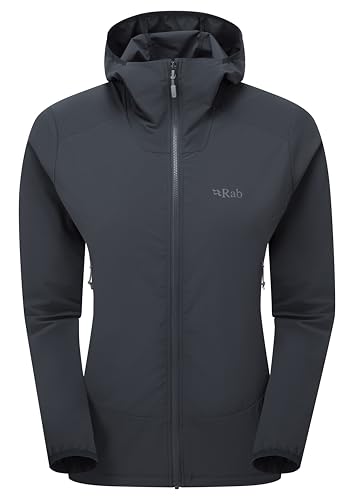 Rab Women's Borealis Hoody Jacket - Lightweight Water-Repellent Softshell Coat for Hiking & Climbing - Beluga - Medium