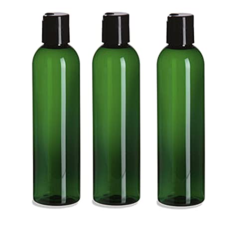 3 Pack â€“ 8 oz -Green Cosmo Plastic Bottles â€“ Black Flip Top - for Essential Oils, Perfumes, Cleaning Products- By Natural Farms