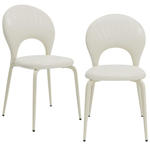 Chleby Juego De 2 Elegantes Sillas Comedor De Cuero Silla Con Asiento Acolchado Et Patas De Metal Sillas Cocina Con Respaldo Silla De Concha Para Comedor, Salón, Dormitorio, Blanco Claro Chleby Juego De 2 Elegantes Sillas Comedor De Cuero Silla Con Asiento Acolchado Et Patas De Metal Sillas Cocina Con Respaldo Silla De Concha Para Comedor, Salón, Dormitorio, Blanco Claro