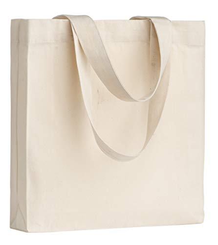 POLHIM® Bolsa Tela 100% Algodón Biodegradable,Lavable,Reutilizable-Asas Largas de 63cm.para Ropa,Manualidades,Alimentos,Verduras, IR de Paseo y Uso Diario, 35x36x9cm, 270 gr/m2, Natural Cover