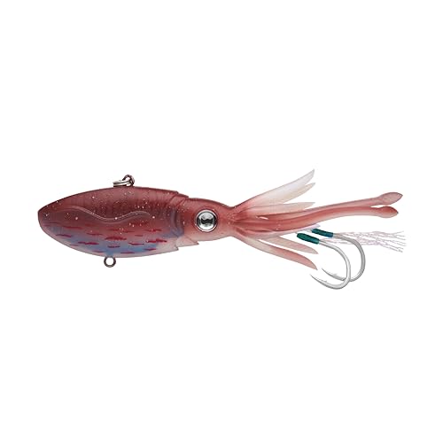 Nomad Design Squidtrex Patented Vibrating Fishing Lure- Scent Added TPE Soft Plastic Lure for Saltwater w/Strong BKK Assist Hooks Fishing Bait that Catches Many Species 130mm 5 3 1/4oz- Cali Red