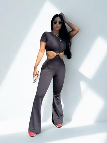 Women's One Piece Workout Set, Black Crop Top with Flare Pants, Athletic Casual Fitness Outfit, Colombian Elastic Fabric, Jumpsuit2