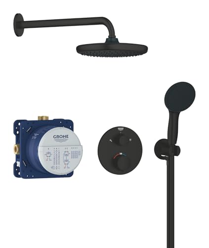 GROHE Precision Thermostatique Rond Ensemble de Douche Encastré Vitalio Start avec Douche de Tête 25cm, Douchette 11cm 2 jets, Support Mural et Flexible...