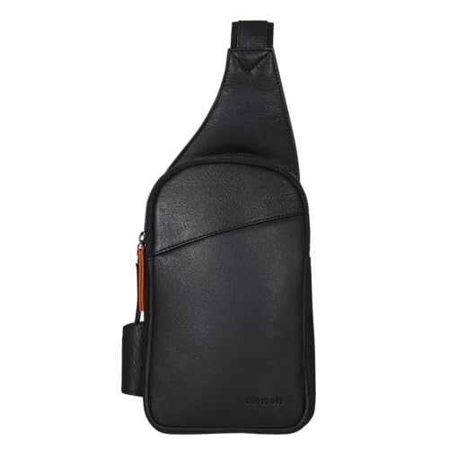 DAVIDOFF ESSENTIALS Sling Bag Schwarz moderne Herren Umhängetasche aus feinem Leder hochwertiger Schulterrucksack mit Reißverschluss