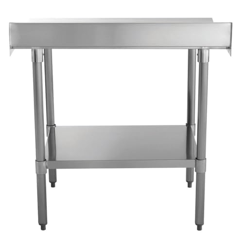 Image of Kratos Stainless Steel Kitchen Prep Table 36 inchx24 inch with Backsplash and Undershelf, NSF Worktable for Restaurants - 16ga /304SS