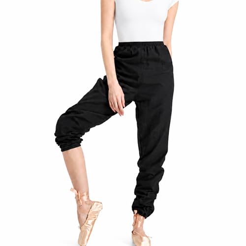 Danzcue Womens Girls Ripstop Dance Pants Lightweight Durable Nylon Warm Up Dance Pants Black S