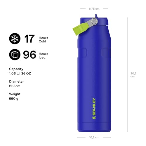 Image of Stanley Flip Straw 2.0 Stainless Steel Water Bottle with Straw 1.06L - 15 Hours Cold - 3 Days Ice Cream - Stainless Steel - BPA Free - Leak Proof - Dishwasher Safe - Cobalt Chartreuse