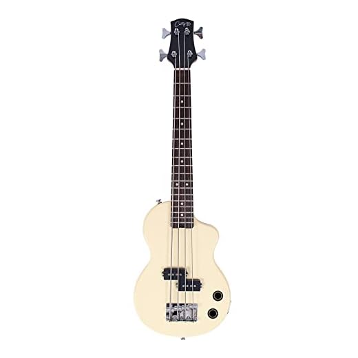 Carry-on By Blackstar Mini Guitarra Bajo Electrico Vintage White Perfecta para Niños y Adultos, Principiantes y Viajes