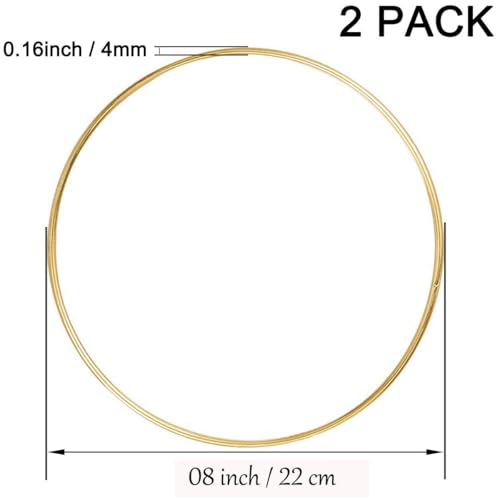 Image of 02 Pack Large Metal Floral Wreath Macrame Gold Hoop Rings for DIY Crafts Dream Catchers, Floral Macrame Hoop for Wedding Decor, Wall Hanging Craft Gold. (08 INCH)