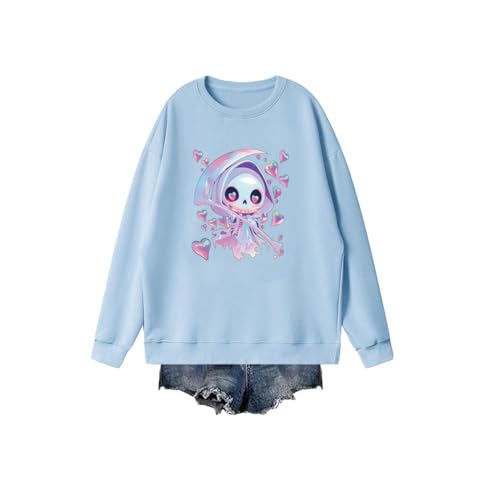 Autumn and winter long-sleeve Halloween-themed cartoon heart skull print men's and women's comfortable casual sweatshirt