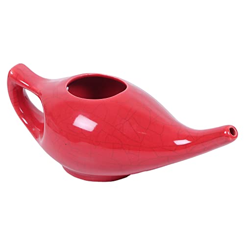 Image of Leak Proof Durable Porcelain Ceramic Neti Pot Hold 230 Ml Water Comfortable Grip | Microwave and Dishwasher Safe eco Friendly Natural Treatment for Sinus and Congestion (Crackle Red)