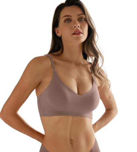 Image of DEANGELMON V Neck Bra Padded Seamless Adjustable Straps Bralettes Everyday Basic Sleeping Bras Multiple Pack