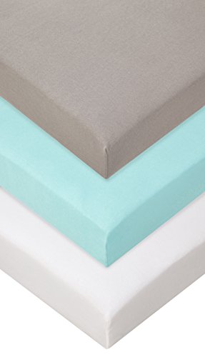 Lot de 3 draps housse Coton - 40x80 / 40x90 - gris blanc turquoise