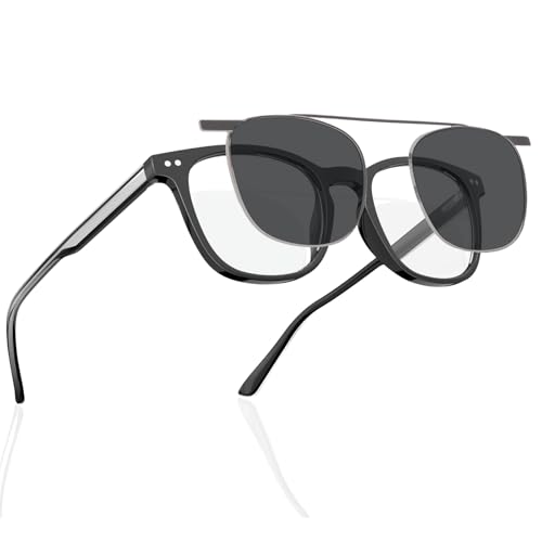 Non Prescription Glasses Eyeglasses Men with Magnetic Clip On TAC Polarized Sunglasses Acetate Frame Clear Lens