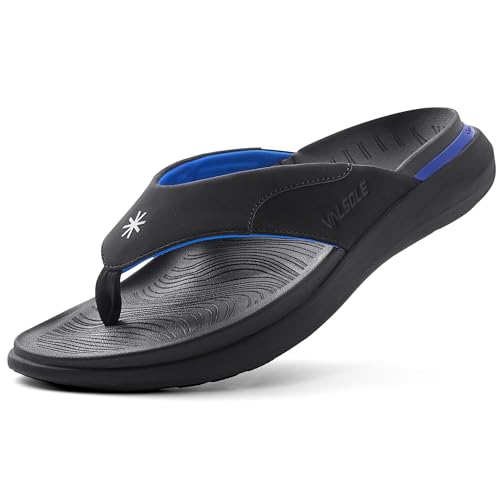 VALSOLE Heavy Duty Support Pain Relief Orthotics Sandals - 220+ lbs Plantar Fasciitis High Arch Support Slippers for Men, Flat Feet Orthotic Flip Flops, Absorb Shock with Every Step,Black