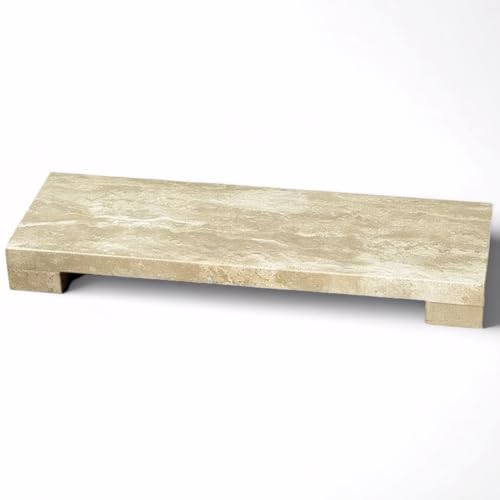 Marble Tray for Kitchen Counter - Handcrafted Real Marble Riser Bathroom Soap Tray & Serving Board Pedestal for Home Decor (Beige Travertine M)