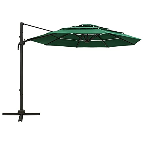 Catherinol Sombrilla de 4 niveles con poste, Parasol Terraza, Sombrilla Terraza Exterior, Sombrilla Jardin, Parasol Jardin, Sombrilla Playa, Parasol Excentrico, de aluminio verde 3x3 m - imagen 3