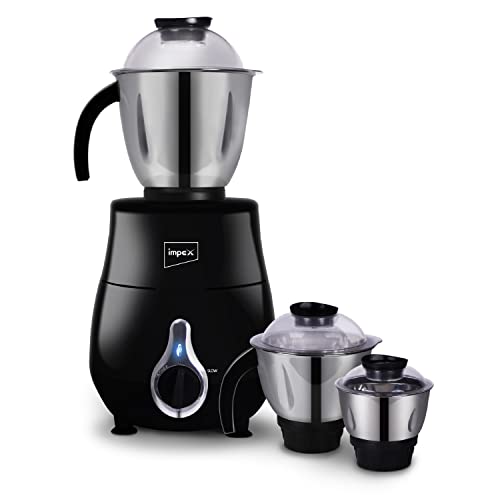 Impex Panther 800 Watt Mixer Grinder with 3 Jars (Wet Grinding Jar, Dry Grinding Jar And Chutney Jar) Stainless Steel blades, 5 Year Warranty (Black)