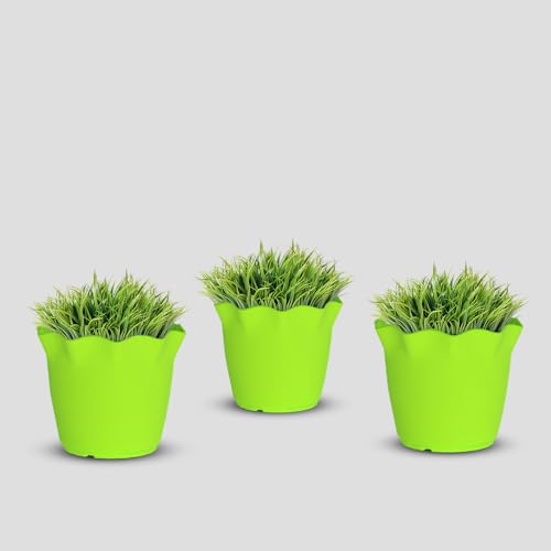 Image of YUCCABE ITALIA SHERA 4 Inch Plastic Flower Pot 3 Piece Set of Unbreakable Round Shape Planter for Home Garden Seedling, Indoor and Outdoor (Green)