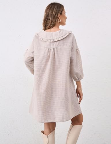 Women Puff Sleeve Babydoll Dress Cute Gingham Short Dresses Peter Pan Collar Checkered Shift Dress Plaid Mini Dress3