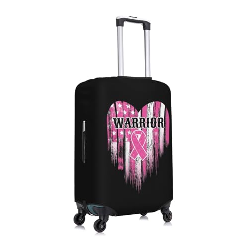 American Flag Heart Breast Cancer Warrior Travel Luggage Cover Suitcase Protector Fits 18-21 Inch Case(Black,S)2