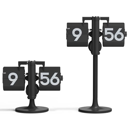 mooas Standing Height Adjustable Flip Desk Clock (Black), Retro Vintage Analog Design Flip Clock Standing Clock Battery Operated, for Home Living Room Office School Hotel