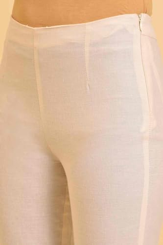 Image of W for Woman Women High Rise Cotton Blend Strechable Slim Pants | Cotton Blend Slim Pants | Trousers
