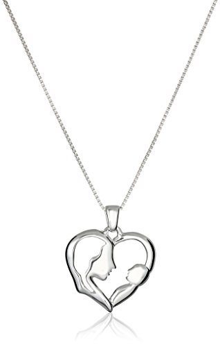Amazon Collection Sterling Silver Open Heart with Silhouette of A Mother and A Baby Silver Pendant...