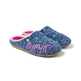 Hechas en España HOT POTATOES, Modelo VINING, Pantuflas estilo Babucha de pelo con frase Buenas noches. Zapatillas de estar por casa Mujer. Plantilla de pelo, acolchada y extraíble. Suela de EVA reciclada flexible