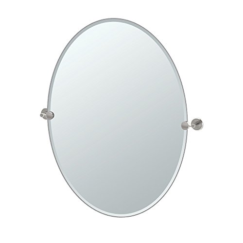 Image of Gatco 4299LG Latitude II Frameless Rectangle Bathroom Vanity Mirror, Wall Mounted, 32-Inch H x 24-Inch W, Satin Nickel