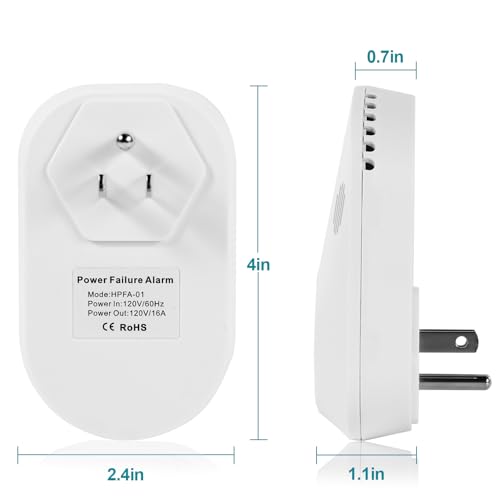 Briidea Power Failure Alarm with LED Indicator & 80dB Siren, Powered by Rechargeable Battery (Included), Perfect for Monitoring Refrigerators, Freezers, Sump Pumps, Aquariums