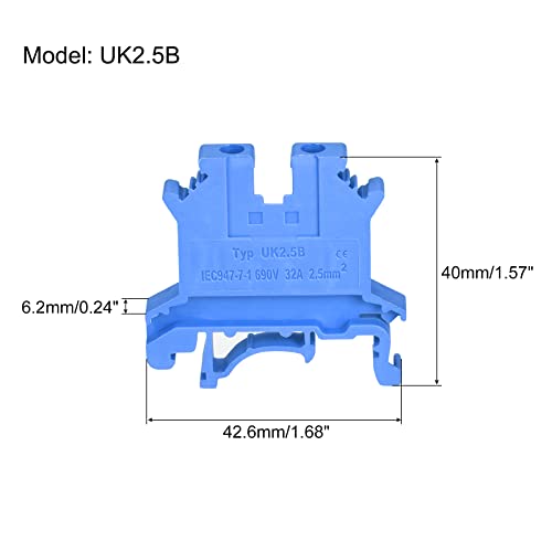 Bornas para carril DIN tipo tornillo abrazadera azul UK2.5B en pack de 40 2