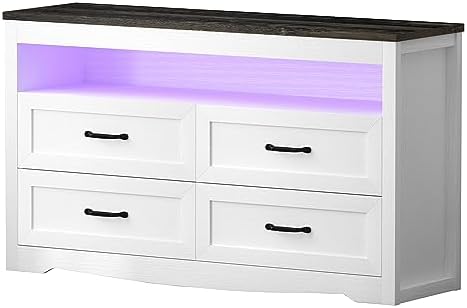 Wodeer 6 Drawer Dresser Chests,Farmhouse Storage Chest of Drawers,Wood Dresser with Metal Handles,Dressers Organizer for Bedroom, Hallway,Living Room,White