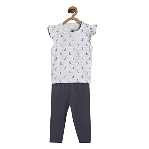 Image of miniklub Girls Grey & Black Printed Top With Leggings