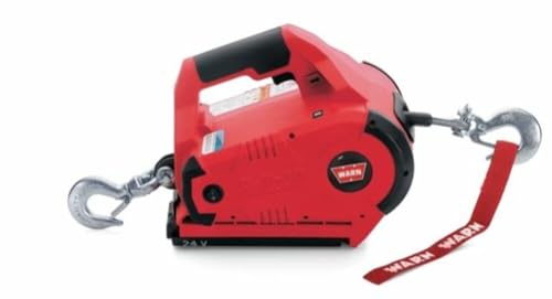 WARN 885030 PullzAll Cordless 24V DC Portable Electric Winch with Steel Cable and 1 Rechargeable Battery Pack: 1/2 Ton (1,000 lb) Lifting/Pulling Capacity, Red