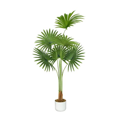 mcc direct Artificial Fan Palm Tree, 120cm Tall Large Decorative Artificial Plant with Plastic Planter and Artificial Moss for House Bedroom Office Garden Store Decoration