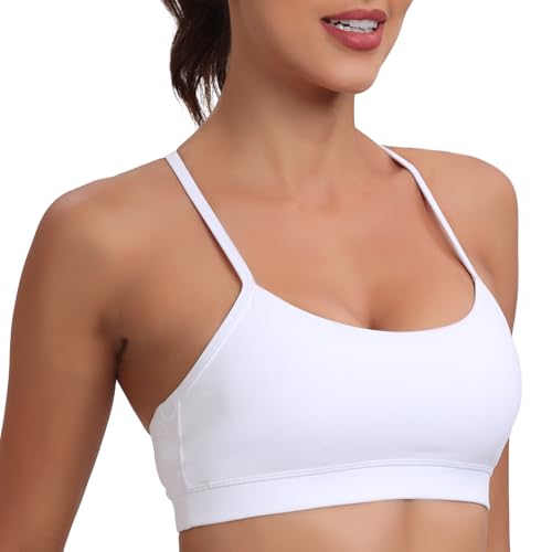 Image of Raxnode Women's 3-Pack Y-Back Sports Bra, Thin Spaghetti Strap Nylon Yoga Bra with Removable Cups, Light Support Bralettes