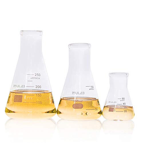 Ulab Scientific Narrow-Mouth Glass Erlenmeyer Flask Set, 3 Sizes 50Ml 150Ml 250Ml, 3.3 Boro With Printed Graduation, Uef1001 #TOP1