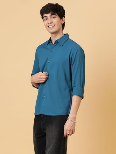 Image of KOTTY Men's Textured Casual Shirt - Long Sleeve||Button-Down Collar||Classic Fit