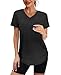 Spring Summer Tops for Women Short Sleeve Hiking Shirts Athleisure Golf Shirt Beach Fashion Curved Hem Loose Fit V Neck Black 2XL