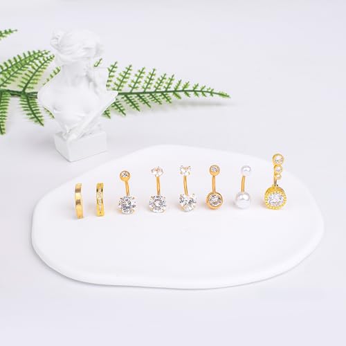 LEE&RO Gold Belly Button Ring for Women - Surgical Steel Navel Piercing Jewelry 14G3